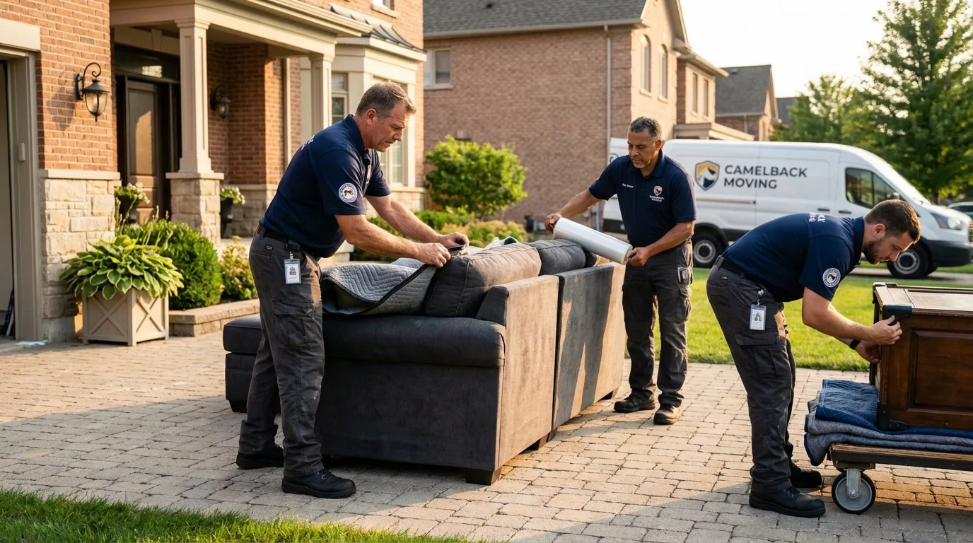 Large estate moving crew wrapping furniture in Palisades Park, NJ