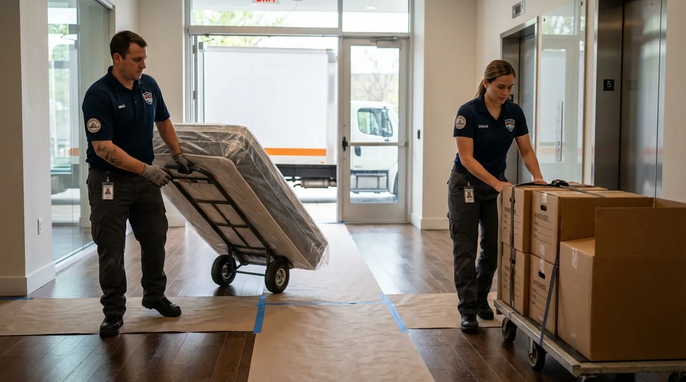 Professional apartment movers loading elevator in Palisades Park, NJ