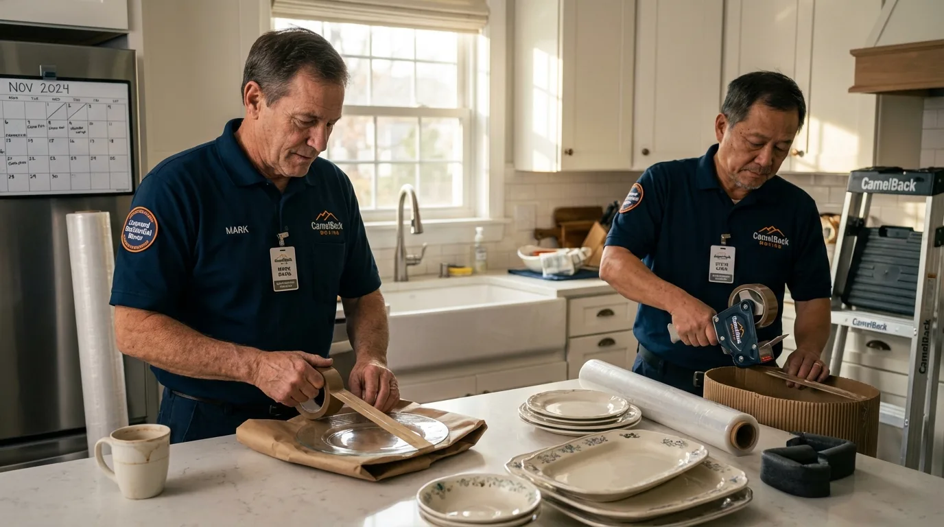 Professional crew packing kitchen dishware in Palisades Park, NJ